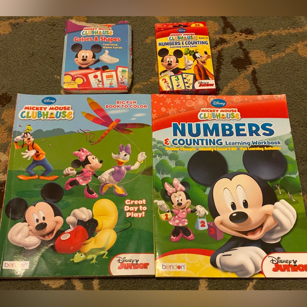Mickey Mouse Clubhouse flash cards, learning workbook & coloring book